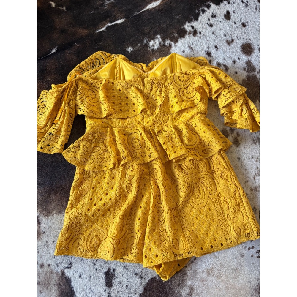 MICHAEL COSTELLO X REVOLVE Tilly eyelet lace romper In Marigold Ruffle Size M - Picture 4 of 9